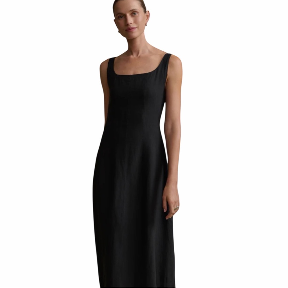 NWT Jenni Kayne Kinney Dress in Black Size Large 100% Linen Midi Length - Picture 2 of 12